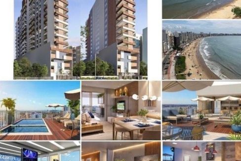 Fachada do prédio lançamento edifício Villa Oceânica Praia do Morro Guarapari ES